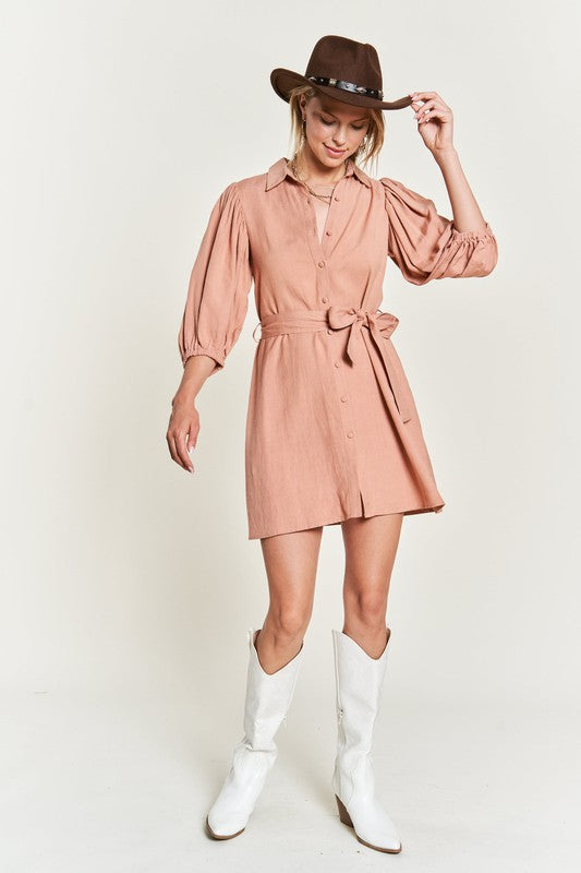 Half sleeve belted dress  - Online Exclusive