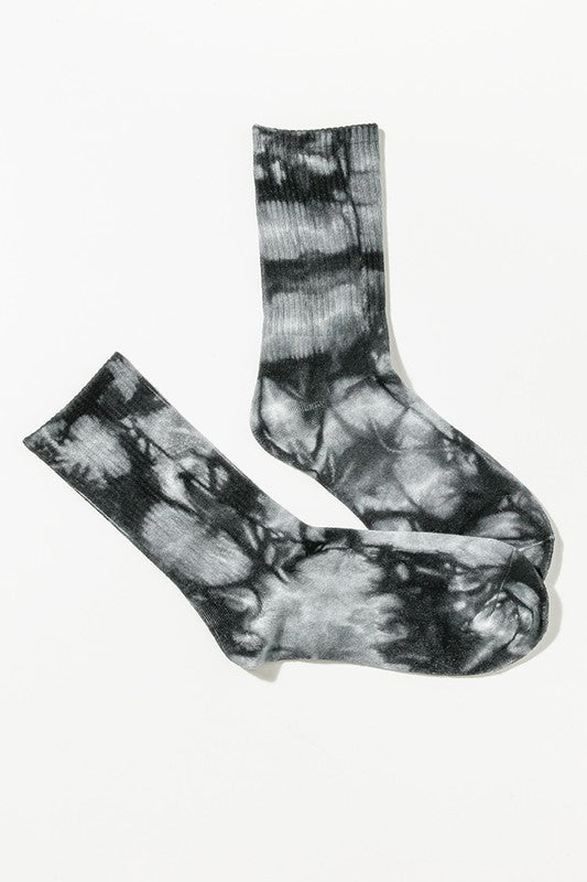 Black and Grey Tie-Dye Crew Socks