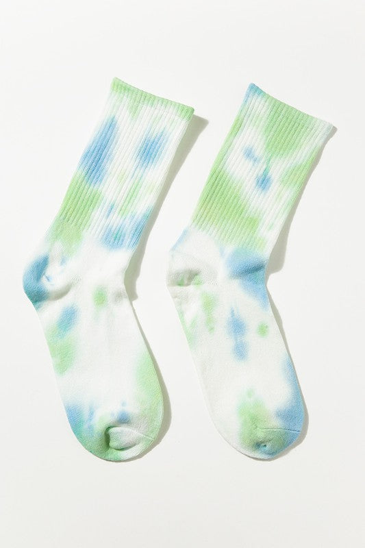 Green Blue Tie Dye Crew Socks