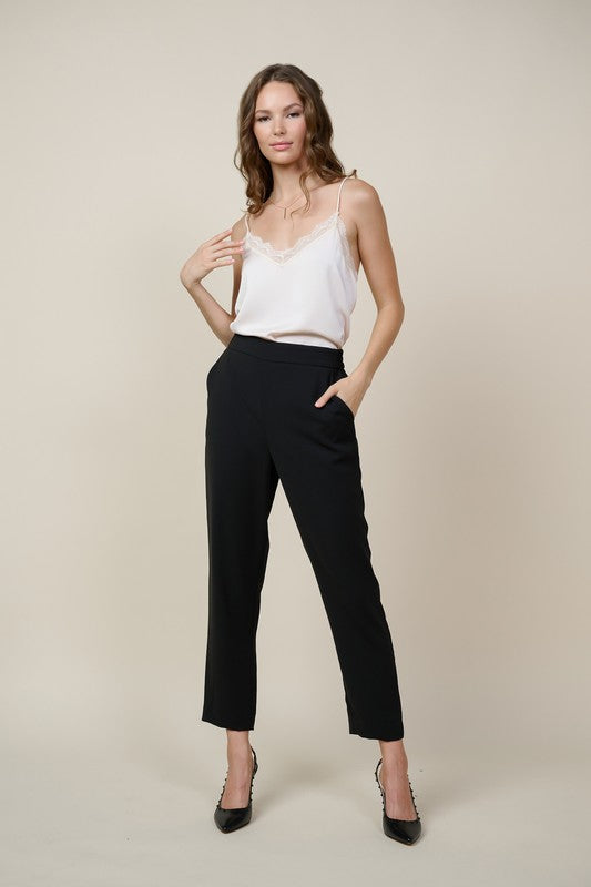 Recycled Poly Tapered Pants With Elastic Waist