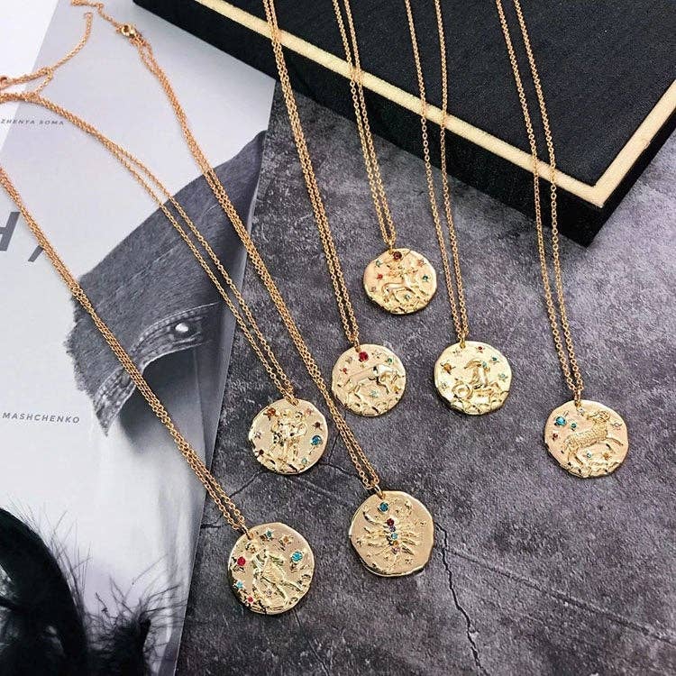 18k Gold Filled Horoscope Signs Constellation Zodiac Cubic Zirconia Necklace