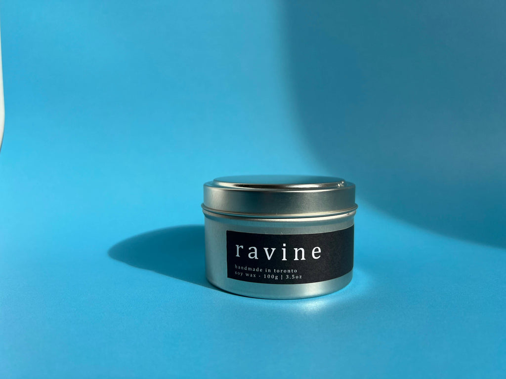 ravine - geranium, midnight violet and incense - travel tin