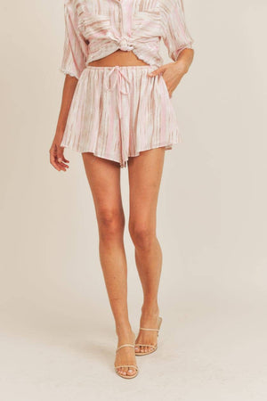 Sweet Strokes Tie Waist Shorts: PINK TAUPE