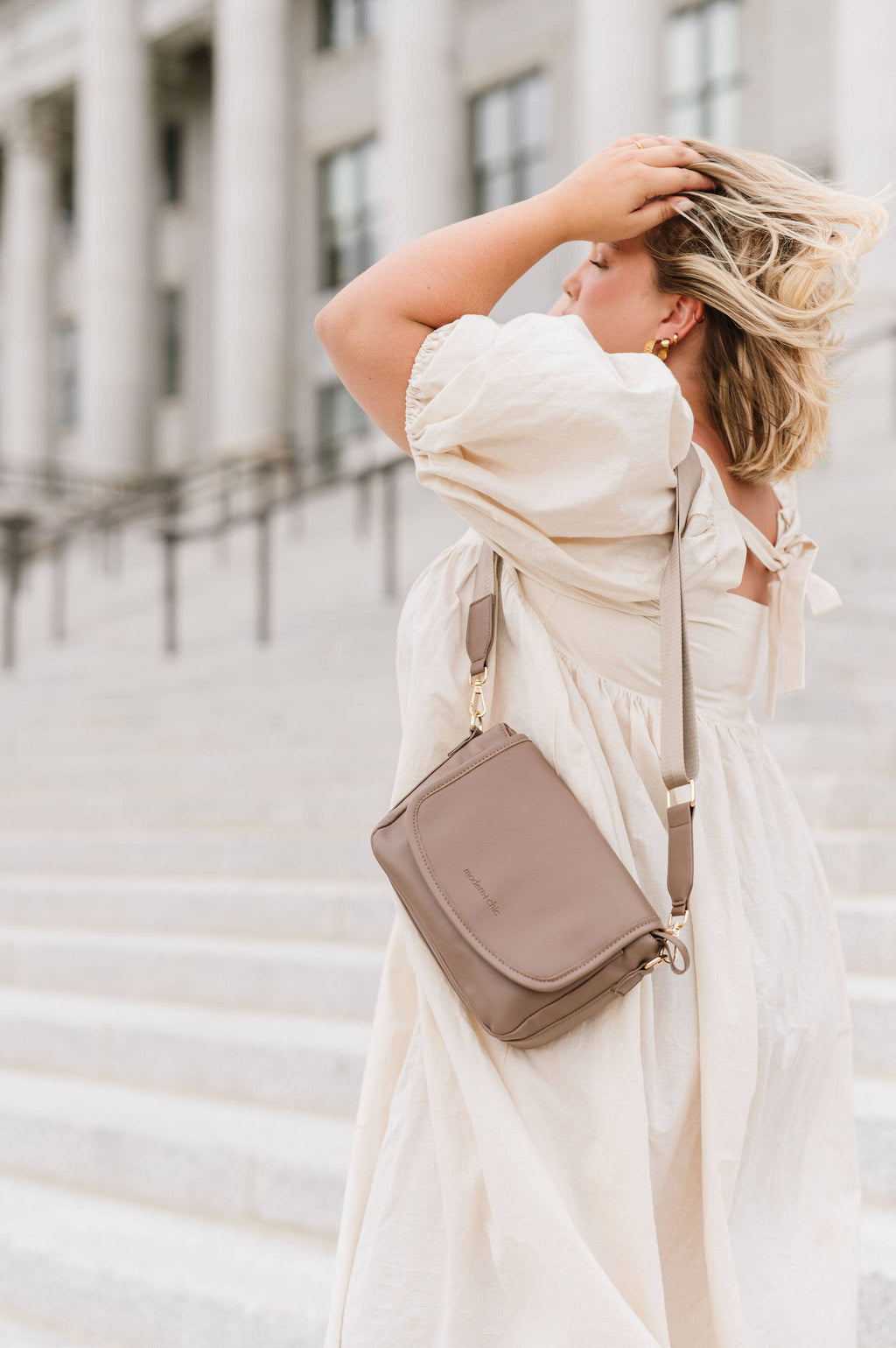 Signature Crossbody Shoulder Hang Bag with Card Wallet: Taupe