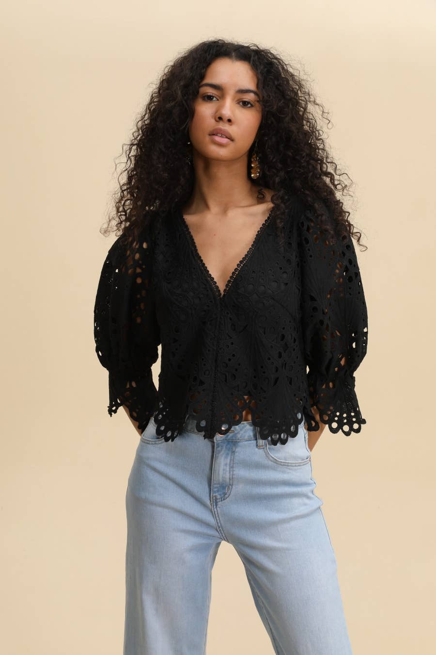 Selena guipure lace crop blouse