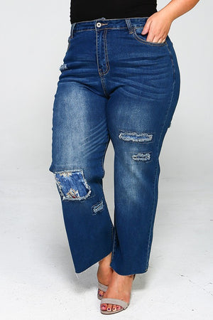 Curvy Girl - Wide Leg Patch Jeans