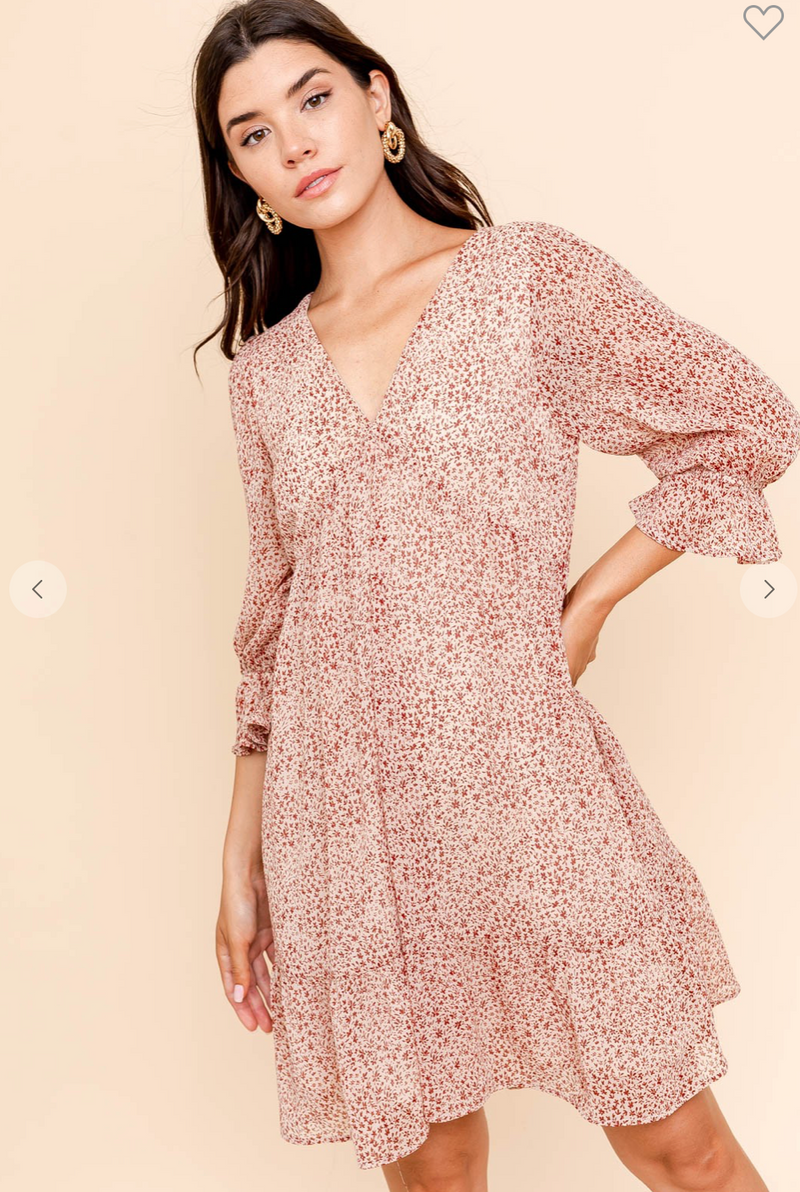 RUFFLE BOTTOM DITSY PRINT MINI DRESS