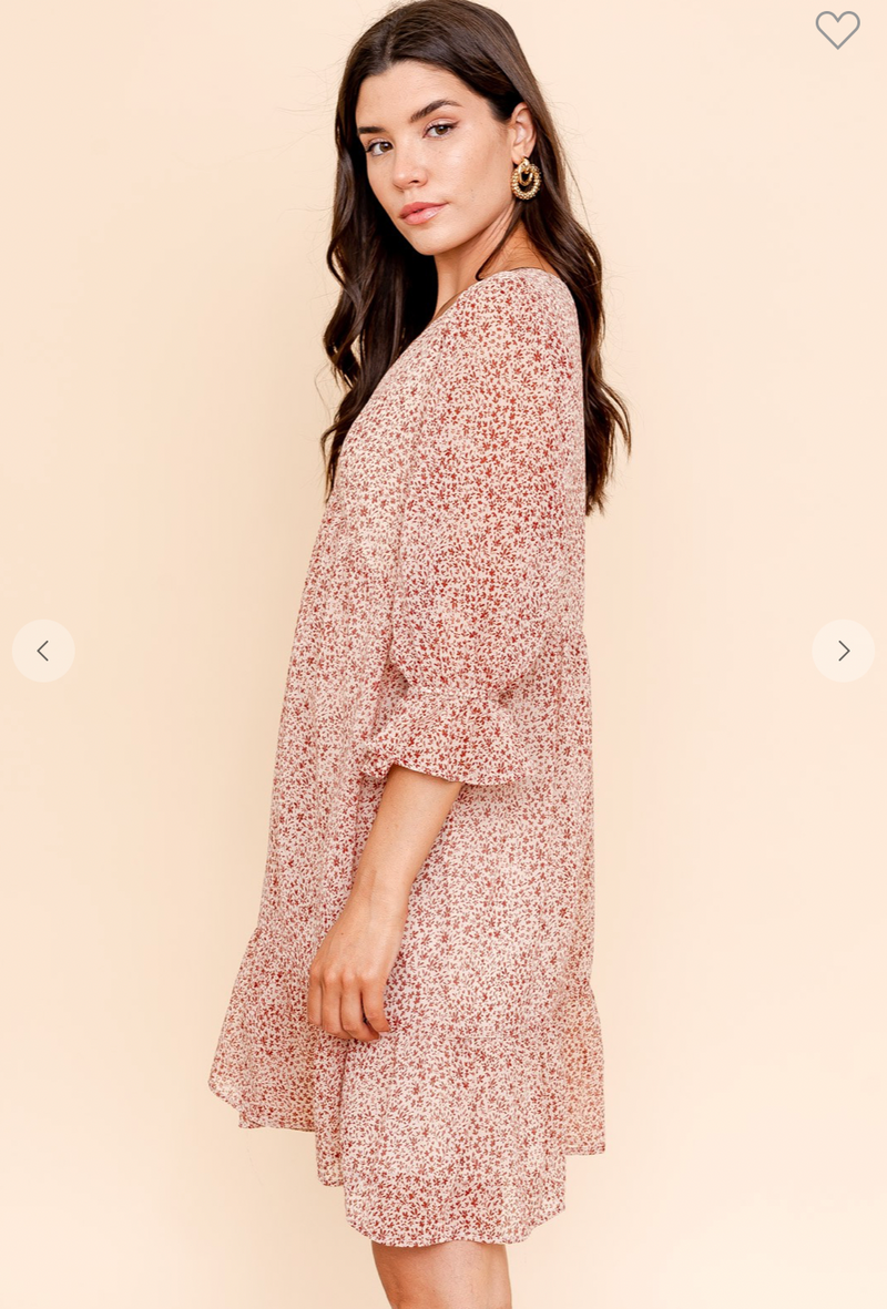 RUFFLE BOTTOM DITSY PRINT MINI DRESS