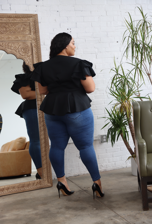 Ruffle Black Wrap Top - Curvy Girl