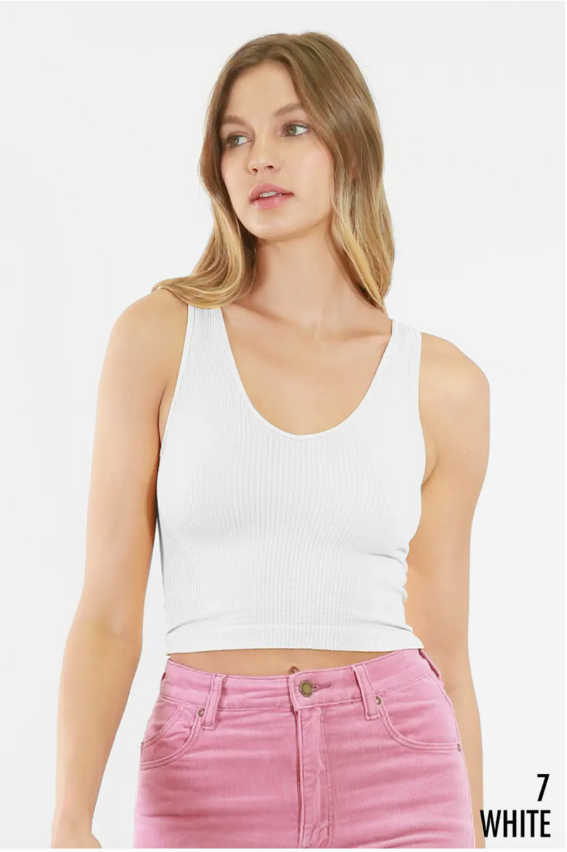 White Reversible Ribbed Crop Top