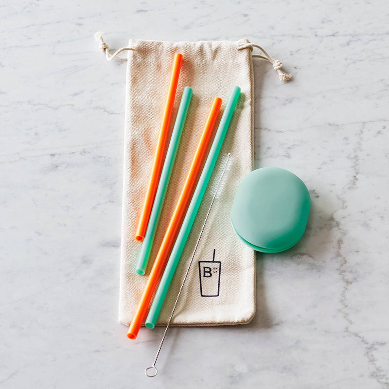 Reusable Silicone Straws Set of 4 in Pouch